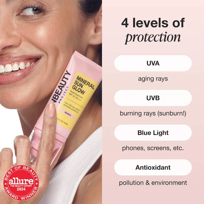 iNNBEAUTY PROJECT Mineral Sun Glow Broad Spectrum Sunscreen SPF 43 PA +++ with Peptides and Vitamin C